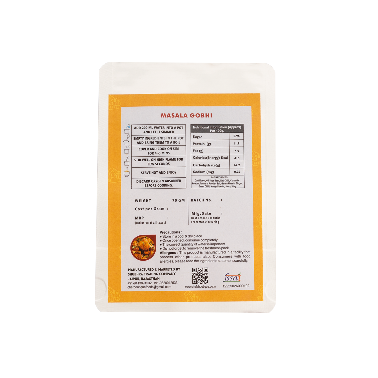 Masala Gobhi – Freeze-Dried, No Onion/Garlic