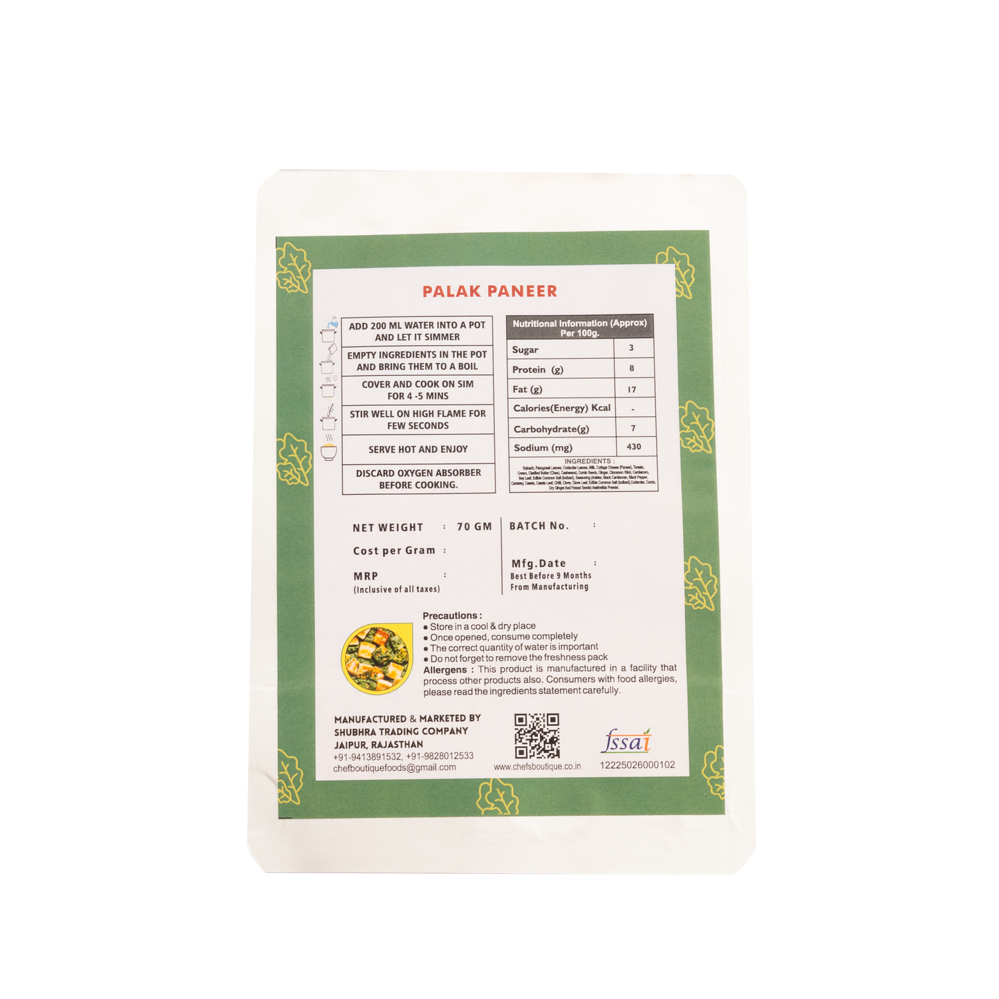 Palak Paneer  – Freeze-Dried