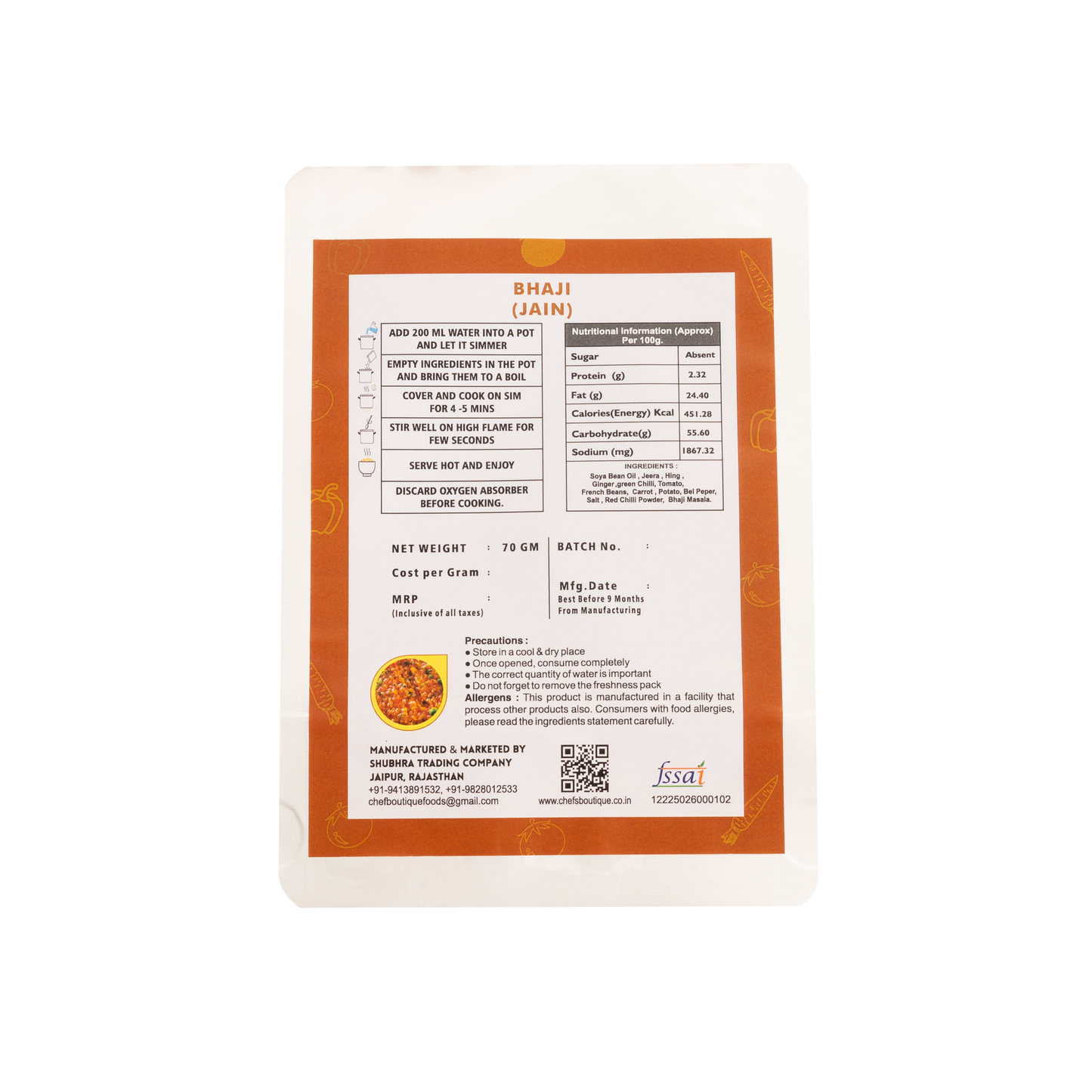 Jain Bhaji – Freeze-Dried, No Onion/Garlic